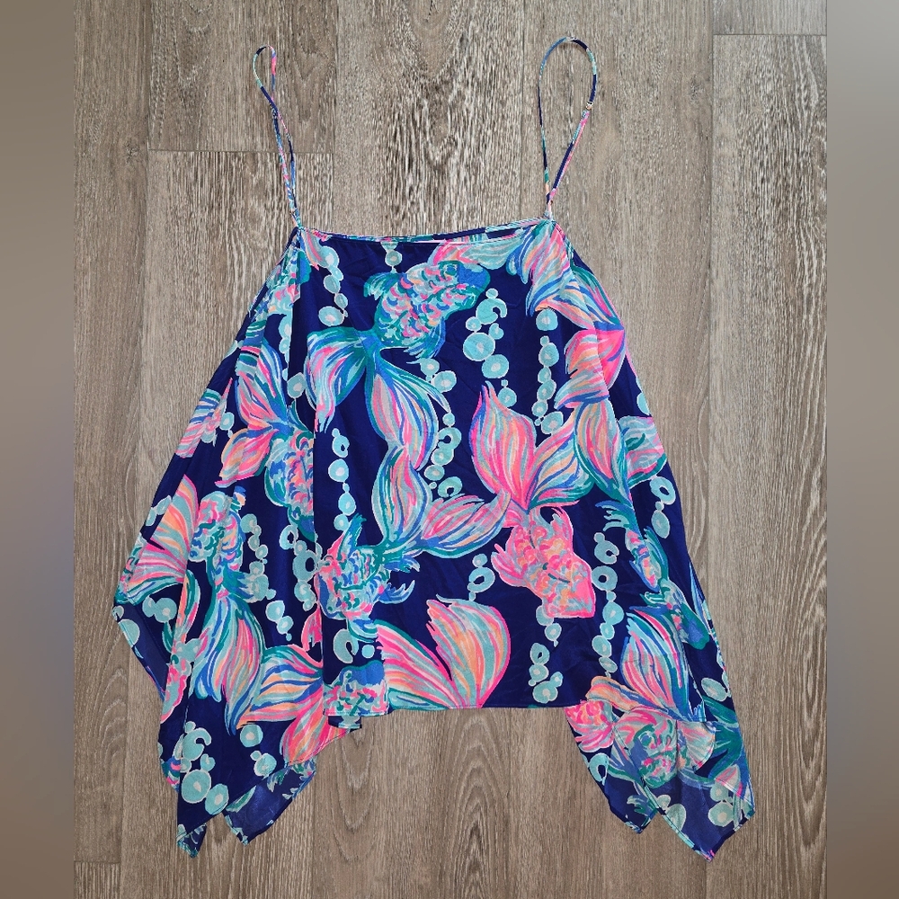 Lilly Pulitzer Navy Tank Top with Pink, Aqua & Teal Floral Print